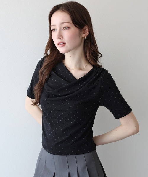 BLUEEAST(ブルーイースト)の「ドットドレープネックリブTシャツ(Tシャツ/カットソー・レディース・ホワイト/ブラック・MEDIUM)」の2枚目の写真