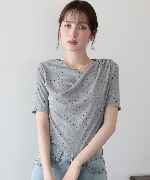 BLUEEAST(ブルーイースト)の「ドットドレープネックリブTシャツ(Tシャツ/カットソー・レディース・ホワイト/ブラック・MEDIUM)」の6枚目の写真