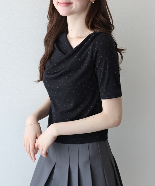 BLUEEAST(ブルーイースト)の「ドットドレープネックリブTシャツ(Tシャツ/カットソー・レディース・ホワイト/ブラック・MEDIUM)」の5枚目の写真