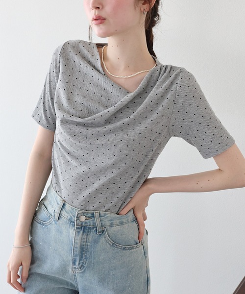 BLUEEAST(ブルーイースト)の「ドットドレープネックリブTシャツ(Tシャツ/カットソー・レディース・ホワイト/ブラック・MEDIUM)」の7枚目の写真