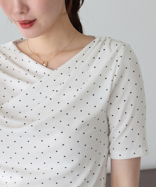 BLUEEAST(ブルーイースト)の「ドットドレープネックリブTシャツ(Tシャツ/カットソー・レディース・ホワイト/ブラック/グレー・MEDIUM)」の9枚目の写真