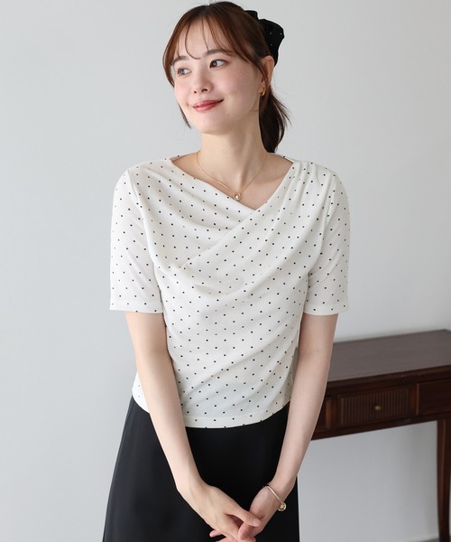 BLUEEAST(ブルーイースト)の「ドットドレープネックリブTシャツ(Tシャツ/カットソー・レディース・ホワイト/ブラック/グレー・MEDIUM)」の4枚目の写真