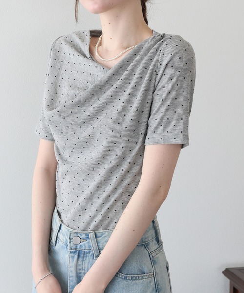 BLUEEAST(ブルーイースト)の「ドットドレープネックリブTシャツ(Tシャツ/カットソー・レディース・ホワイト/ブラック/グレー・MEDIUM)」の17枚目の写真