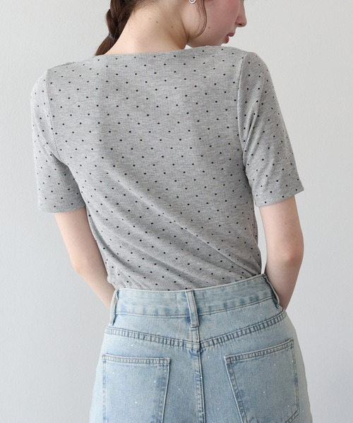 BLUEEAST(ブルーイースト)の「ドットドレープネックリブTシャツ(Tシャツ/カットソー・レディース・ホワイト/ブラック/グレー・MEDIUM)」の18枚目の写真