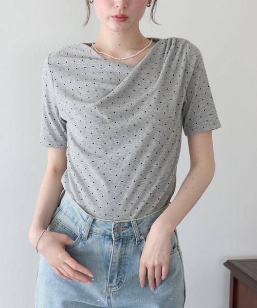BLUEEAST(ブルーイースト)の「ドットドレープネックリブTシャツ(Tシャツ/カットソー・レディース・ホワイト/ブラック/グレー・MEDIUM)」の14枚目の写真