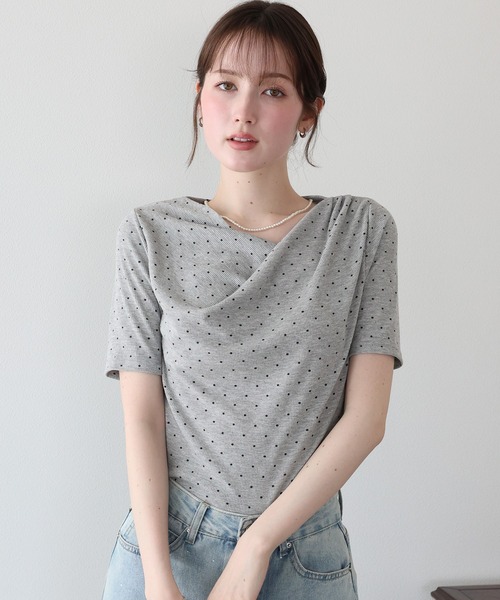 BLUEEAST(ブルーイースト)の「ドットドレープネックリブTシャツ(Tシャツ/カットソー・レディース・ホワイト/ブラック/グレー・MEDIUM)」の12枚目の写真