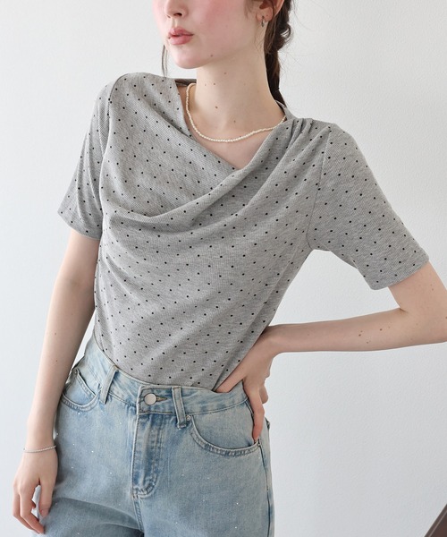 BLUEEAST(ブルーイースト)の「ドットドレープネックリブTシャツ(Tシャツ/カットソー・レディース・ホワイト/ブラック/グレー・MEDIUM)」の13枚目の写真