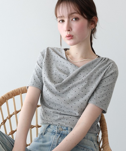 BLUEEAST(ブルーイースト)の「ドットドレープネックリブTシャツ(Tシャツ/カットソー・レディース・ホワイト/ブラック/グレー・MEDIUM)」の15枚目の写真