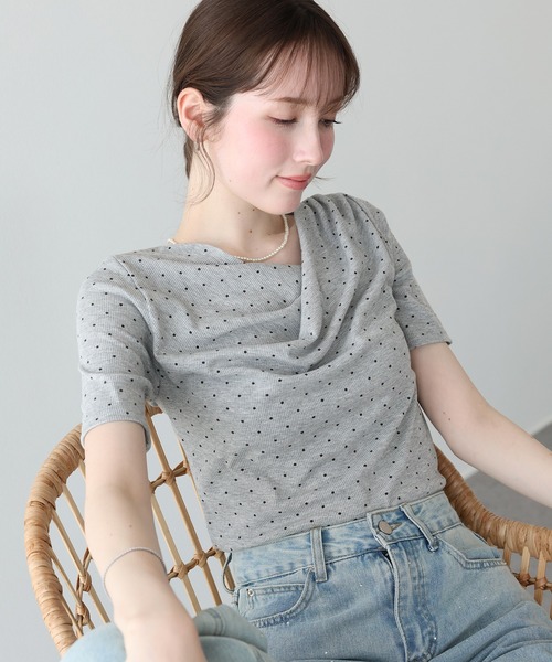 BLUEEAST(ブルーイースト)の「ドットドレープネックリブTシャツ(Tシャツ/カットソー・レディース・ホワイト/ブラック/グレー・MEDIUM)」の16枚目の写真