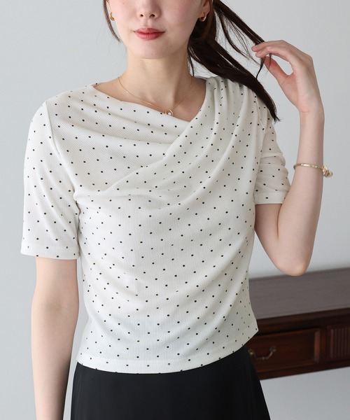 BLUEEAST(ブルーイースト)の「ドットドレープネックリブTシャツ(Tシャツ/カットソー・レディース・ホワイト/ブラック/グレー・MEDIUM)」の6枚目の写真