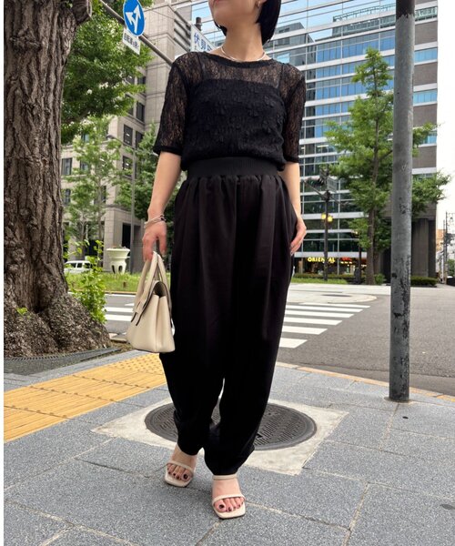 Jena espace merveilleux（ジェナ　エスパスメルヴェイユ）の「【PalinkA/パリンカ】ハーフスリーブレースTシャツ（Tシャツ/カットソー・レディース・ブラウン/オフホワイト/ブラック・FREE）」の4枚目の写真