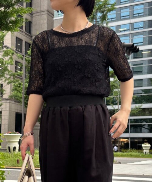 Jena espace merveilleux（ジェナ　エスパスメルヴェイユ）の「【PalinkA/パリンカ】ハーフスリーブレースTシャツ（Tシャツ/カットソー・レディース・ブラウン/オフホワイト/ブラック・FREE）」の7枚目の写真