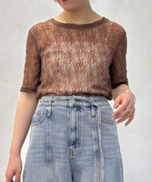 Jena espace merveilleux（ジェナ　エスパスメルヴェイユ）の「【PalinkA/パリンカ】ハーフスリーブレースTシャツ（Tシャツ/カットソー・レディース・ブラウン/オフホワイト/ブラック・FREE）」の11枚目の写真