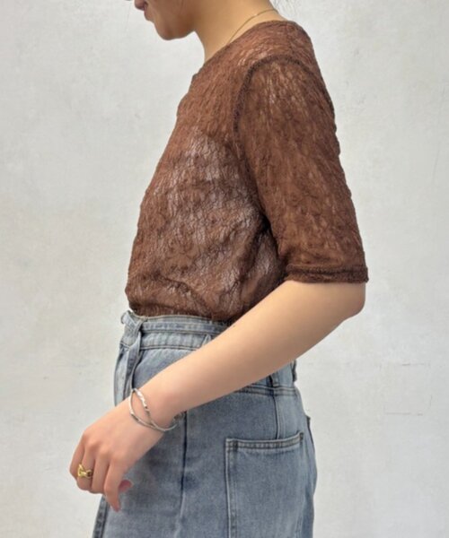 Jena espace merveilleux（ジェナ　エスパスメルヴェイユ）の「【PalinkA/パリンカ】ハーフスリーブレースTシャツ（Tシャツ/カットソー・レディース・ブラウン/オフホワイト/ブラック・FREE）」の12枚目の写真