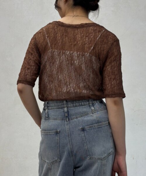 Jena espace merveilleux（ジェナ　エスパスメルヴェイユ）の「【PalinkA/パリンカ】ハーフスリーブレースTシャツ（Tシャツ/カットソー・レディース・ブラウン/オフホワイト/ブラック・FREE）」の16枚目の写真