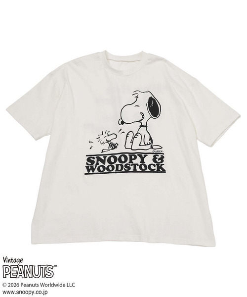 4GEEKS BY SPIRALGIRL(フォーギークスバイスパイラルガール)の「【PEANUTS/SNOOPY&WOODSTOCK】スヌーピー&ウッドストックTシャツ(Tシャツ/カットソー・レディース・ホワイト・FREE)」の3枚目の写真