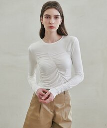 シャーリングスリムTシャツ[ホワイト]