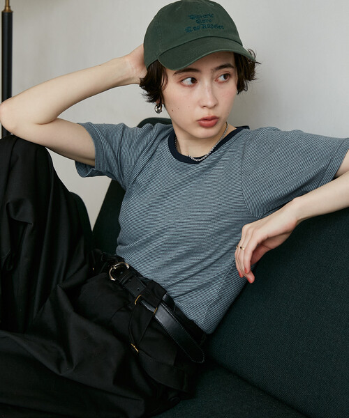 FREAK'S STORE(フリークスストア)の「MILLER × FREAK'S STORE/ミラー 別注 Panel Rib Half Sleeve Tee/ 別注パネルリブ 半袖Tシャツ/ボーダー リブ Tシャツ(Tシャツ/カットソー・レディース・オフホワイト/レッド/ブルー/ブラック/ブラウン・フリ-)」の6枚目の写真
