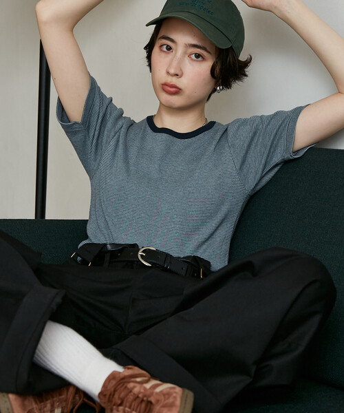 FREAK'S STORE(フリークスストア)の「MILLER × FREAK'S STORE/ミラー 別注 Panel Rib Half Sleeve Tee/ 別注パネルリブ 半袖Tシャツ/ボーダー リブ Tシャツ(Tシャツ/カットソー・レディース・オフホワイト/レッド/ブルー/ブラック/ブラウン・フリ-)」の7枚目の写真