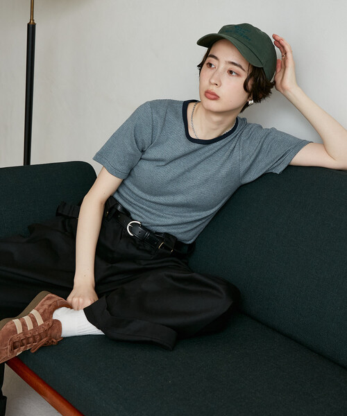 FREAK'S STORE(フリークスストア)の「MILLER × FREAK'S STORE/ミラー 別注 Panel Rib Half Sleeve Tee/ 別注パネルリブ 半袖Tシャツ/ボーダー リブ Tシャツ(Tシャツ/カットソー・レディース・オフホワイト/レッド/ブルー/ブラック/ブラウン・フリ-)」の8枚目の写真