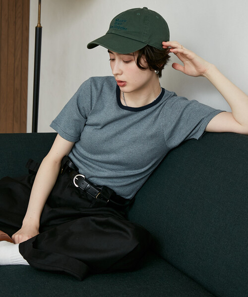 FREAK'S STORE(フリークスストア)の「MILLER × FREAK'S STORE/ミラー 別注 Panel Rib Half Sleeve Tee/ 別注パネルリブ 半袖Tシャツ/ボーダー リブ Tシャツ(Tシャツ/カットソー・レディース・オフホワイト/レッド/ブルー/ブラック/ブラウン・フリ-)」の9枚目の写真