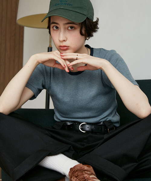FREAK'S STORE(フリークスストア)の「MILLER × FREAK'S STORE/ミラー 別注 Panel Rib Half Sleeve Tee/ 別注パネルリブ 半袖Tシャツ/ボーダー リブ Tシャツ(Tシャツ/カットソー・レディース・オフホワイト/レッド/ブルー/ブラック/ブラウン・フリ-)」の10枚目の写真