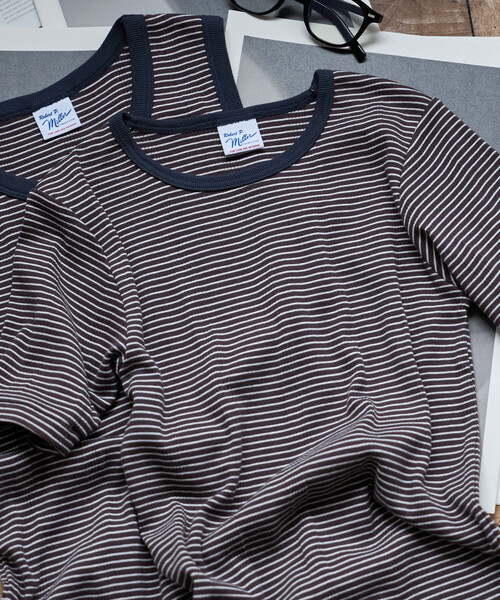 FREAK'S STORE(フリークスストア)の「MILLER × FREAK'S STORE/ミラー 別注 Panel Rib Half Sleeve Tee/ 別注パネルリブ 半袖Tシャツ/ボーダー リブ Tシャツ(Tシャツ/カットソー・レディース・オフホワイト/レッド/ブルー/ブラック/ブラウン・フリ-)」の12枚目の写真