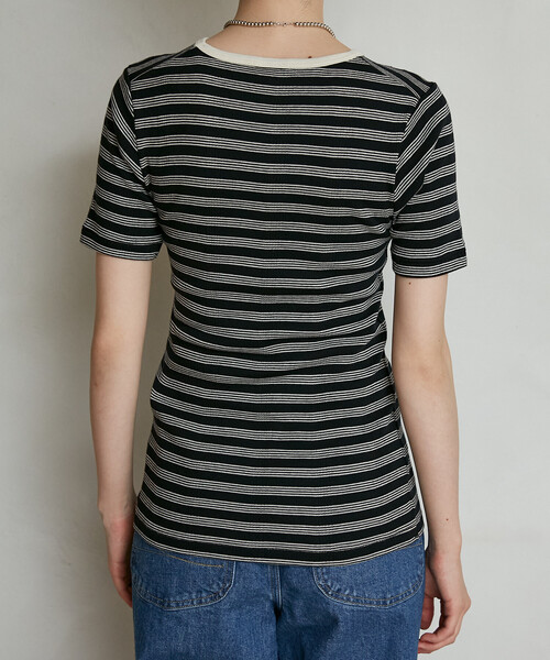 FREAK'S STORE(フリークスストア)の「MILLER × FREAK'S STORE/ミラー 別注 Panel Rib Half Sleeve Tee/ 別注パネルリブ 半袖Tシャツ/ボーダー リブ Tシャツ(Tシャツ/カットソー・レディース・オフホワイト/レッド/ブルー/ブラック/ブラウン・フリ-)」の16枚目の写真