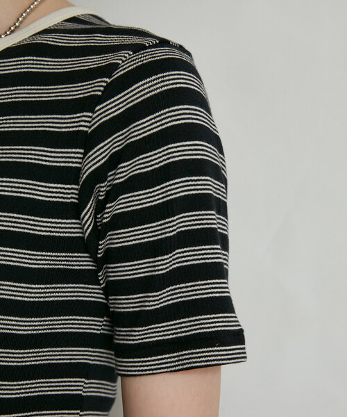FREAK'S STORE(フリークスストア)の「MILLER × FREAK'S STORE/ミラー 別注 Panel Rib Half Sleeve Tee/ 別注パネルリブ 半袖Tシャツ/ボーダー リブ Tシャツ(Tシャツ/カットソー・レディース・オフホワイト/レッド/ブルー/ブラック/ブラウン・フリ-)」の18枚目の写真