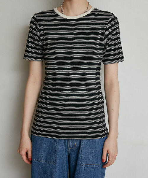 FREAK'S STORE(フリークスストア)の「MILLER × FREAK'S STORE/ミラー 別注 Panel Rib Half Sleeve Tee/ 別注パネルリブ 半袖Tシャツ/ボーダー リブ Tシャツ(Tシャツ/カットソー・レディース・オフホワイト/レッド/ブルー/ブラック/ブラウン・フリ-)」の21枚目の写真