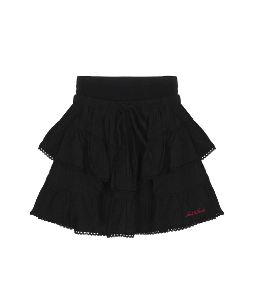 PUNCHING LACE RUFFLE MINI SKIRT_BLACK（スカート）｜NICK&NICOLE
