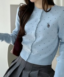 【Ada.別注 U.S. POLO ASSN.】 ショート丈 コンパクト ドット カーディガン