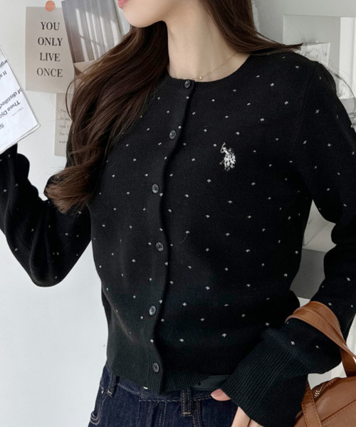 U.S. POLO ASSN.(ユーエスポロアッスン)の「【Ada.別注 U.S. POLO ASSN.】 ショート丈 コンパクト ドット カーディガン(カーディガン/ボレロ・レディース・サックスブルー/アイボリー/ブラック・S/M)」の3枚目の写真
