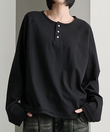 【cussil/クシル】ラグラン メタルスナップボタン ヘンリーネックロンT