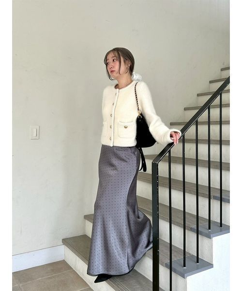 LILY BROWN(リリーブラウン)の「バイヤスサテンナローロングスカート(スカート・レディース・アイボリー/ドット/ピンク・1/0)」の10枚目の写真