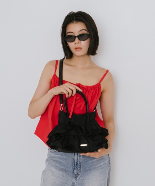 AIDELL(エイデル)の「ナイロンフリル2wayハンドバッグ(ショルダーバッグ・レディース・パープル/ホワイト/ブラック・FREE)」の4枚目の写真