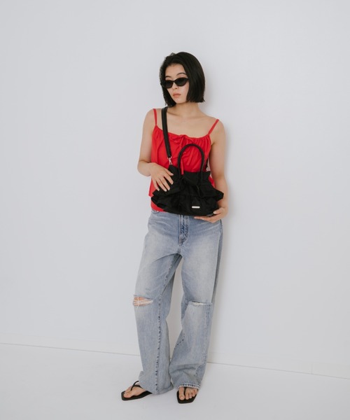 AIDELL(エイデル)の「ナイロンフリル2wayハンドバッグ(ショルダーバッグ・レディース・パープル/ホワイト/ブラック・FREE)」の5枚目の写真
