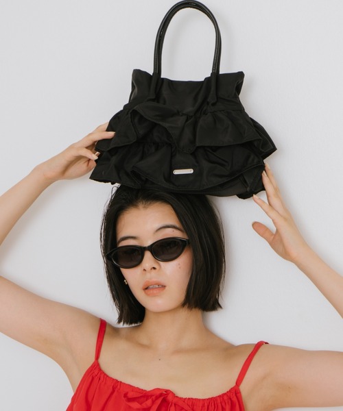 AIDELL(エイデル)の「ナイロンフリル2wayハンドバッグ(ショルダーバッグ・レディース・パープル/ホワイト/ブラック・FREE)」の10枚目の写真