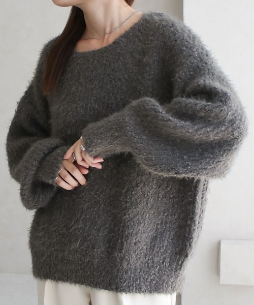 NYLAUS(ナイラス)の「【SG】シャギーニット プルオーバー(ニット/セーター・レディース・チャコールグレー/パープル/ブルーグリーン・FREE)」の1枚目の写真