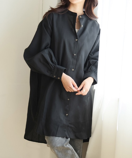 【美品】ISSEYMIYAKEpleatsチュニックXL相当長袖オーバーサイズ黒 選べる3サイズ/11カラー】フランネルチェック バンドカラー 裾ラウンド