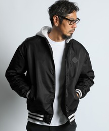 The DUFFER of ST.GEORGE（ザダファーオブセントジョージ）の「〔BLACK LABEL〕90s HOODED SATIN STADIUM JACKET:フーデッド サテン スタジアムジャケット   スタジャン   レイヤードパーカー   90s ストリート   アーバンテック   中綿アウター（スタジャン）」