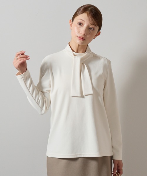 etre pret(エトレプレ)の「3WAYボウタイ長袖ブラウス(ビジネスシャツ・レディース・アイボリー/ネイビー・S/L/M/LL)」の1枚目の写真
