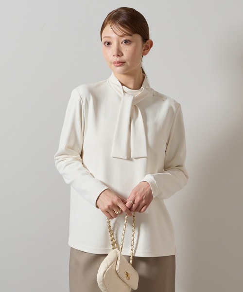 etre pret(エトレプレ)の「3WAYボウタイ長袖ブラウス(ビジネスシャツ・レディース・アイボリー/ネイビー・S/L/M/LL)」の13枚目の写真
