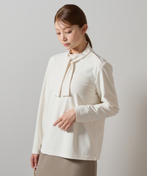 etre pret(エトレプレ)の「3WAYボウタイ長袖ブラウス(ビジネスシャツ・レディース・アイボリー/ネイビー・S/L/M/LL)」の14枚目の写真
