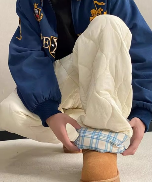 link lot（リンクロット）の「【26年秋冬新作アイテム】【ウエストゴム】【裏起毛】キルティングデザイン裾チェックイージーパンツ（その他パンツ・メンズ・ネイビー/アイボリー・M）」の3枚目の写真