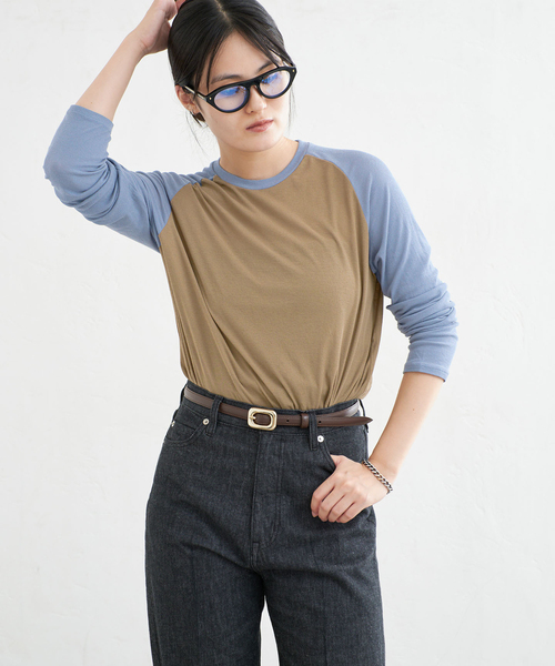 IENA(イエナ)の「バイカラー ラグランスリーブ ロングTシャツ(Tシャツ/カットソー・レディース・カーキ/ボルドー・FREE)」の6枚目の写真