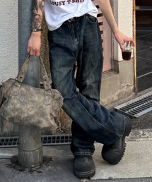 【Chikashitsu +】oil wash semi flare denim pants / 【チカシツプラス】オイルウォッシュセミフレアデニムパンツ