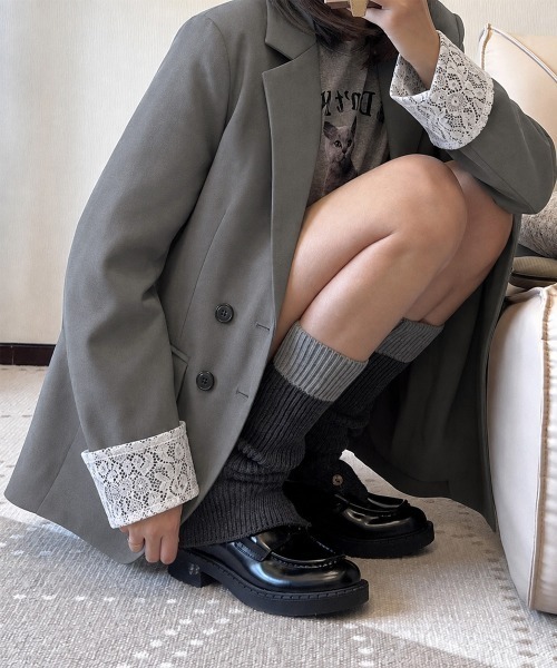 Miniministore(ミニミニストア)の「レース袖ダブルテーラードジャケット韓国風(その他アウター・レディース・グレー/ブラック・M/L)」の7枚目の写真