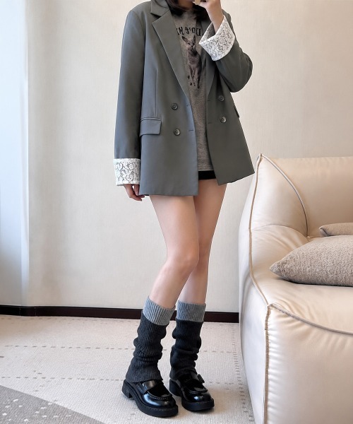 Miniministore(ミニミニストア)の「レース袖ダブルテーラードジャケット韓国風(その他アウター・レディース・グレー/ブラック・M/L)」の8枚目の写真
