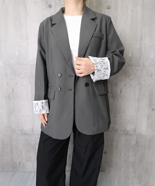 Miniministore(ミニミニストア)の「レース袖ダブルテーラードジャケット韓国風(その他アウター・レディース・グレー/ブラック・M/L)」の17枚目の写真